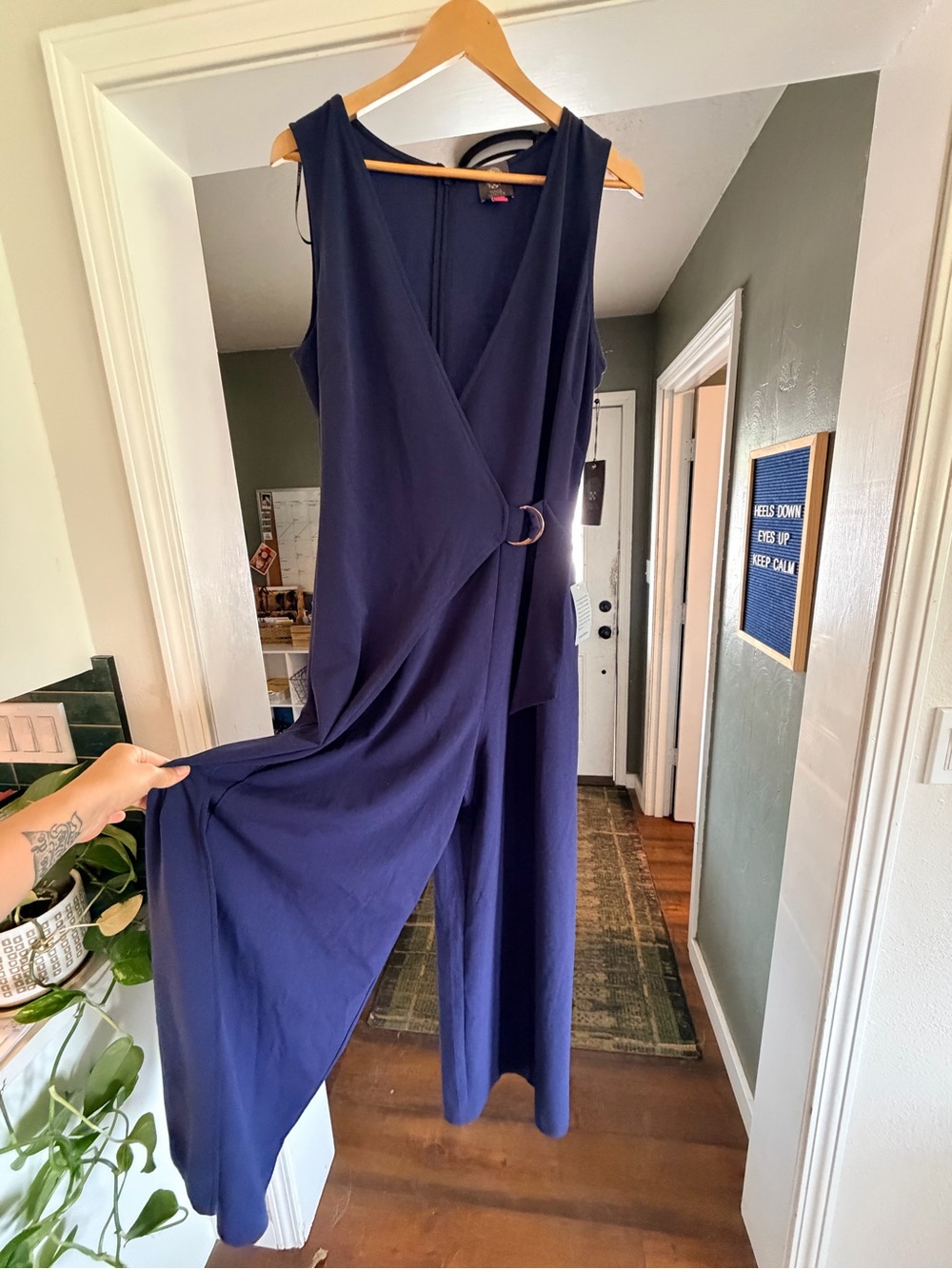 NWT Vince Camuto Navy Wide Leg Jumpsuit | Size 14 | Gold Ring Detail